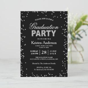 Modern Silver Glitter Sparkles Graduation Party Invitation