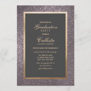 Modern Silver Glitter Thick Border Graduation Invitation