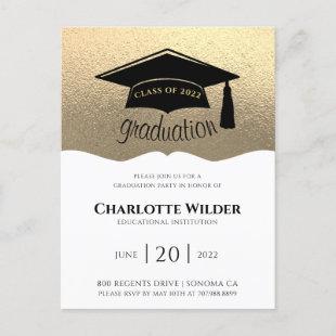 Modern Simple 2022 Gold Foil Graduation Party  Invitation Postcard