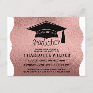 Modern Simple 2022 Graduation Party Rose Gold Foil Invitation Postcard