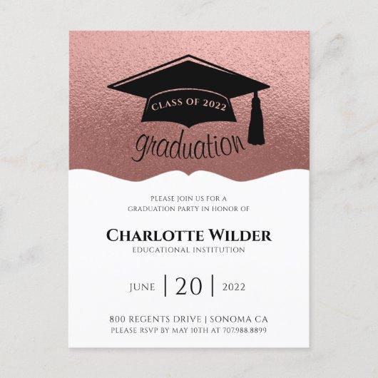 Modern Simple 2022 Rose Gold Graduation Party Invitation Postcard