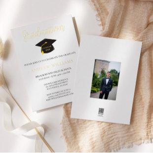 Modern Simple Black Gold Graduation Foil Invitation