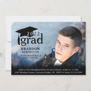 Modern Simple Black Grad 4 Photo Graduation Invitation