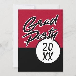 Modern Simple Black Red White Grad Party Invitation