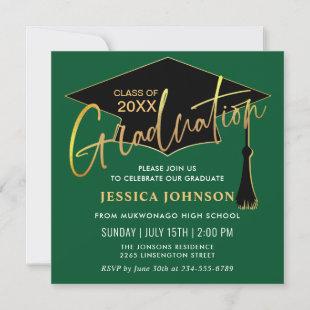 Modern Simple Golden Green Graduation Party Invitation