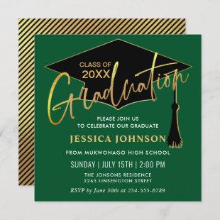 Modern Simple Golden Green Graduation Party Invitation