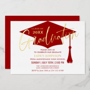 Modern Simple Golden Red Graduation Party Foil Invitation
