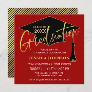Modern Simple Golden Red Graduation Party Invitation