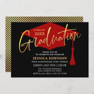 Modern Simple Golden Red Graduation Party Invitation
