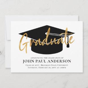 Modern Simple Graduate Gold Grad Cap Graduation Announcement