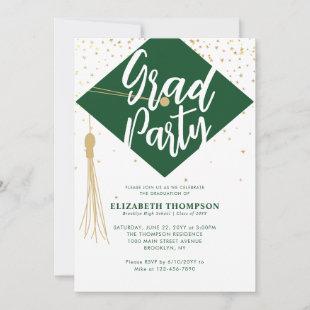 Modern Simple Green Gold GRAD Graduation Party Invitation