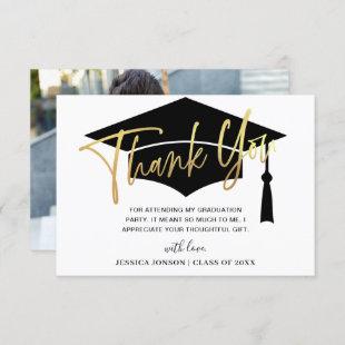 Modern Simple Minimalist Golden Graduation PHOTO Thank You Card