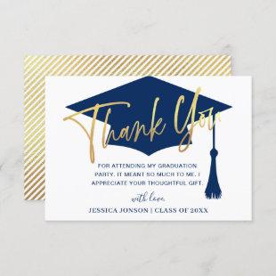 Modern Simple Minimalist Golden Navy Graduation  T Thank You Card
