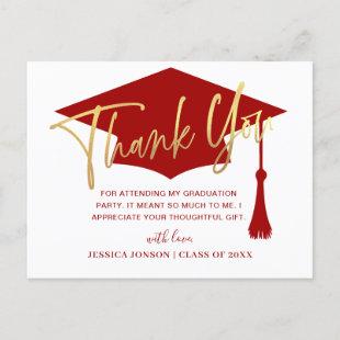 Modern Simple Minimalist Red Graduation Thank You Announcement Postcard