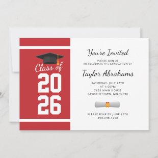 Modern Simple Non Photo Red White Graduation  Invitation