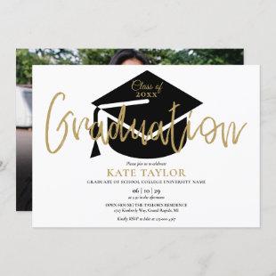 Modern Simple Photo Gold Script Graduation Party Invitation