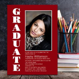 Modern Simple Red Photo Graduation Party Invitation
