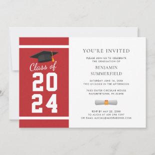 Modern Simple Red White Graduation 2024 Invitation