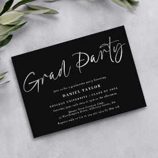 Modern Simple Script Black Silver Graduation Party Foil Invitation