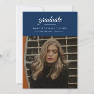 Modern Simple Script Blue Photo Graduation Invitation