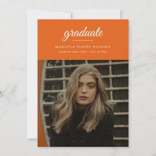 Modern Simple Script Orange Photo Graduation Invitation