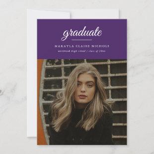 Modern Simple Script Purple Photo Graduation  Invitation