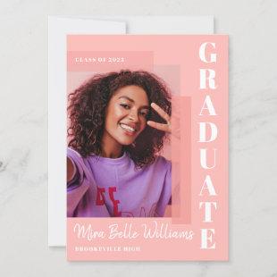 Modern Simple Trendy Graduation Pink Photo Invitation