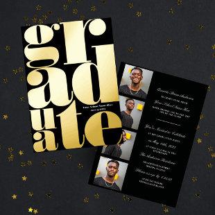 Modern Simple Typography Graduation Party Real Foil Invitation