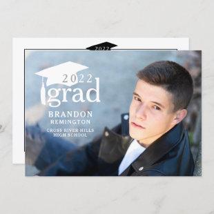 Modern Simple White Grad 4 Photo Graduation Announcement