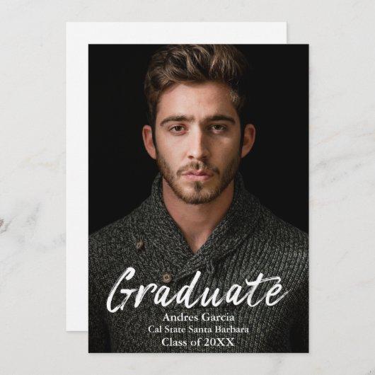 Modern Simple White Text Overlay Graduate Photo Announcement