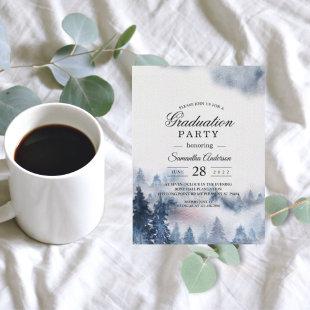 Modern Simple Winter Blue & White Forest Invitatio Invitation