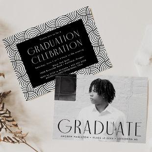 Modern Simplicity Black Photo Graduation Party Invitation