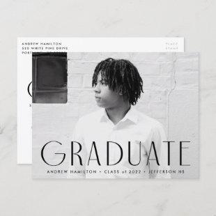 Modern Simplicity Black Photo Graduation Party Invitation Postcard