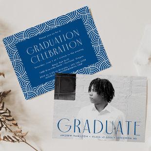 Modern Simplicity Blue Photo Graduation Party Invitation
