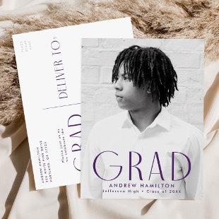 Modern Simplicity Purple Photo Graduation Party Invitation Postcard