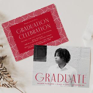 Modern Simplicity Red Photo Graduation Party Invitation