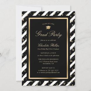 Modern Starry Black and Gold Photo Grad Party Invitation