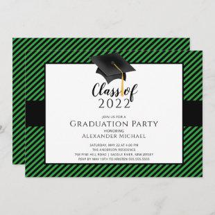 Modern Stripe Grad Cap Graduation Party  Invitatio Invitation