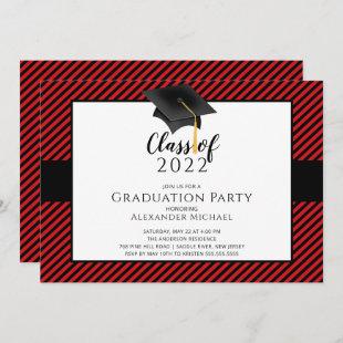 Modern Stripe Grad Cap Graduation Party  Invitatio Invitation