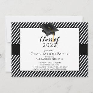 Modern Stripe Grad Cap Graduation Party  Invitation