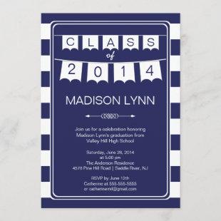 Modern Stripe Pennant Bunting Graduation Party Invitation