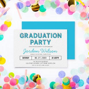 Modern Stripes Blue Graduation Party Invitation