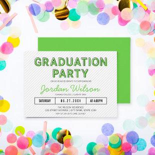 Modern Stripes Green Graduation Party Invitation