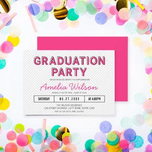 Modern Stripes Pink Graduation Party Invitation