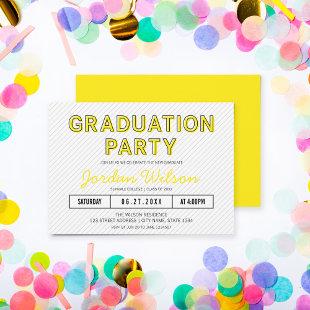 Modern Stripes Yellow Graduation Party Invitation