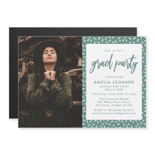 Modern Teal Green Script Photo Graduation Party Magnetic Invitation