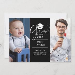 Modern Then And Now 2 Photo Graduation Party Invitation