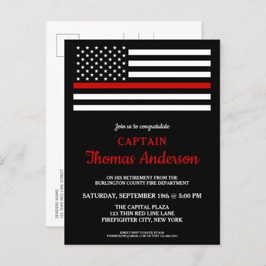 Modern Thin Red Line Firefighter Retirement Party Invitation Postcard