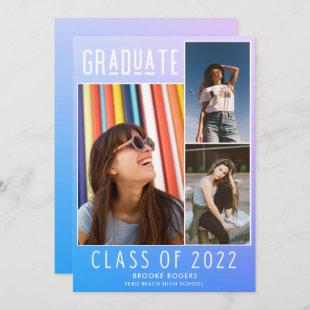 Modern Three Photo Girl High School Graduation  Announcement