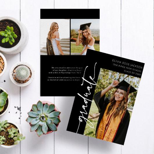 Modern Trendy 3 Photo Collage Graduation Announcement